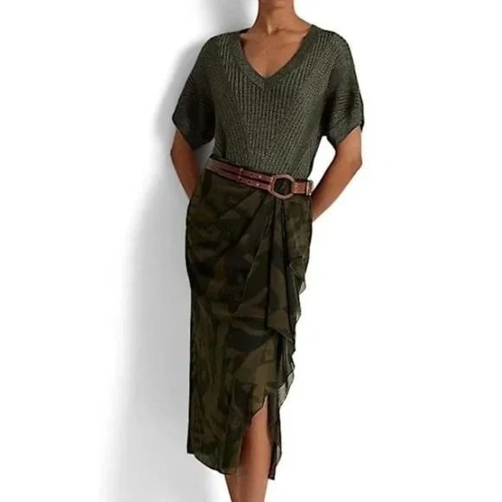 LAUREN Ralph Lauren Black Label Midi Skirt Women 4 Zebra Print Garden Party Boho